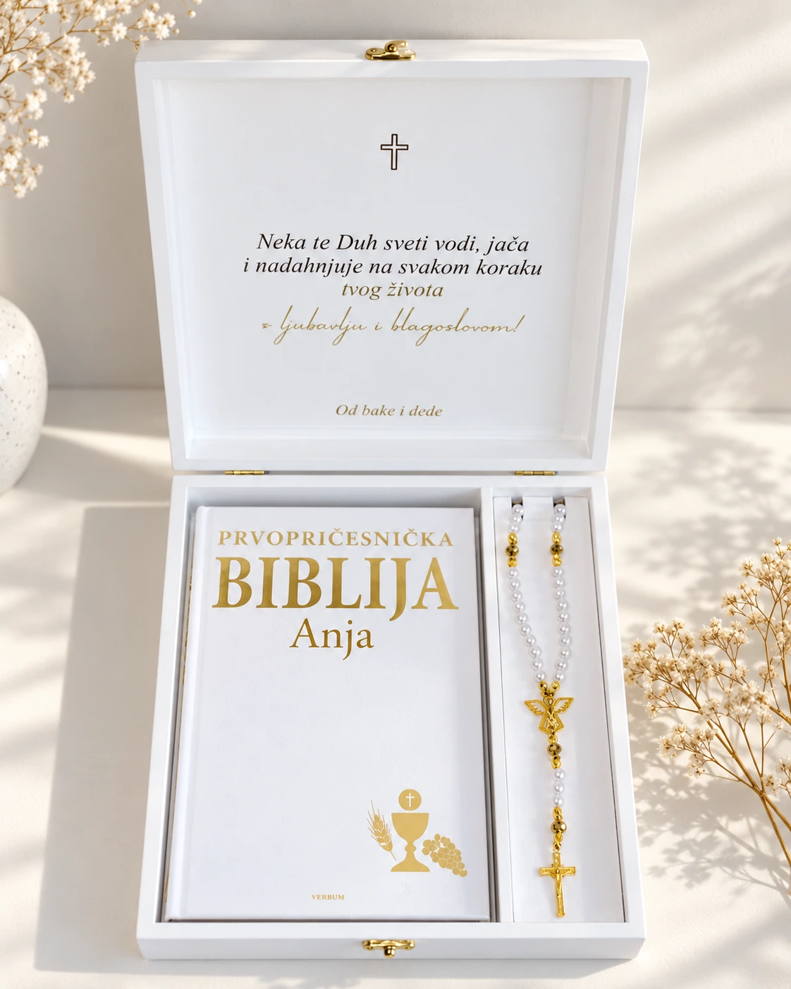 Premium pričest set s Biblijom i krunicom