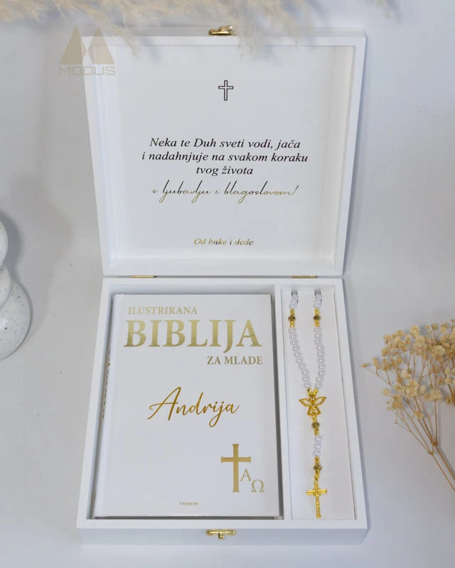 Premium krizma set s Biblijom i krunicom